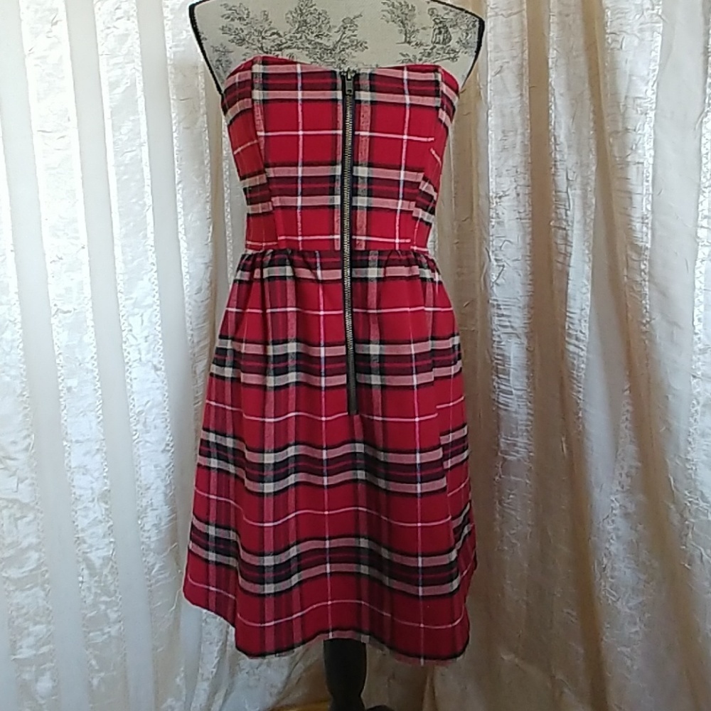 Charlotte Russe Strapless Red Tartan Plaid Dress